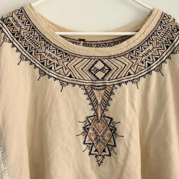 Free People Avalon Boatneck Embroidered Boho Crop Tribal Short Sleeve T-Shirt XS - Picture 3 of 12